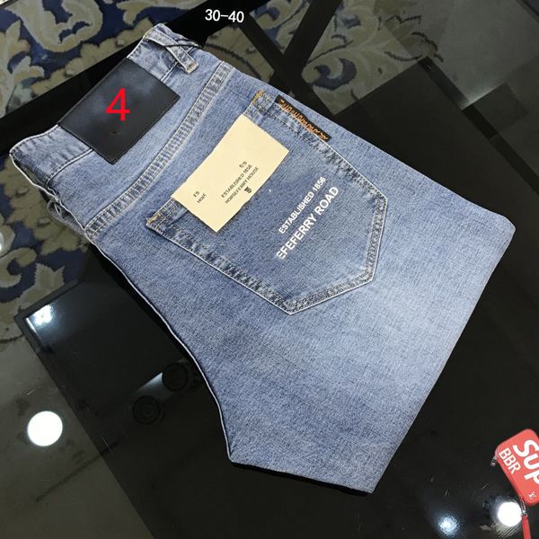 

designer men's jeans luxury cotton slim fit straight small feet fashion versatile jeans, Blue