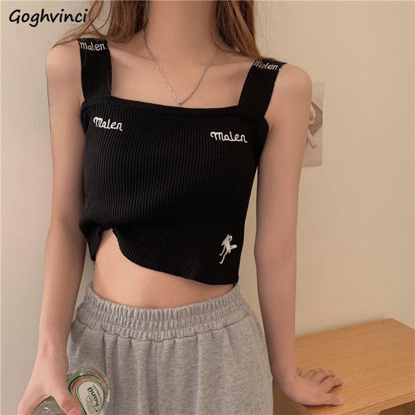 

women's tanks & camis women trendy simple basic embroidery ulzzang cozy girlish all match streetwear solid crops design summer daily c, White