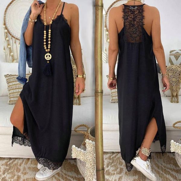 

maternity dresses 2021 women's lace dress stitching detail black shoulder strap casual style sleeveless v-neck slit summer, White