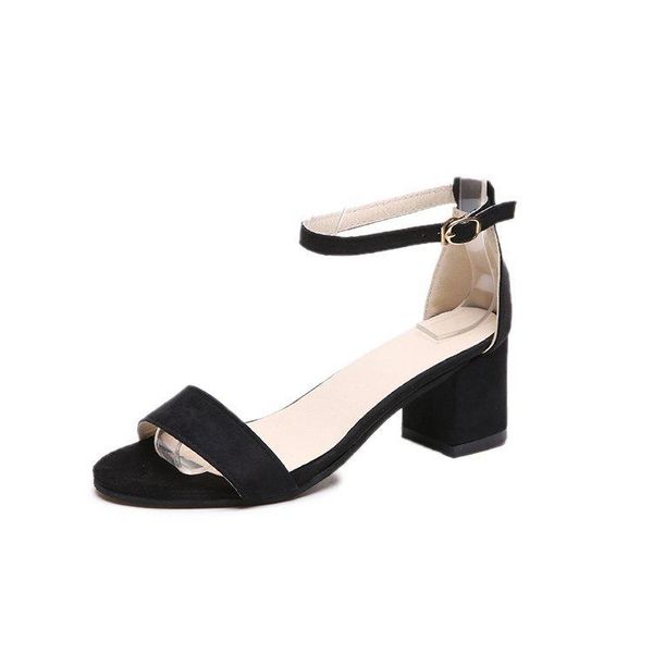 

5.5cm high heel women's shoes 2021 summer black korean student sandals in rome with thick a buckle
