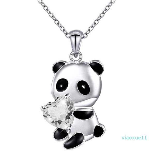 Collana con zirconi a forma di cuore con orsetto panda per collare con girocolli a catena regalo per bambini da donna all'ingrosso