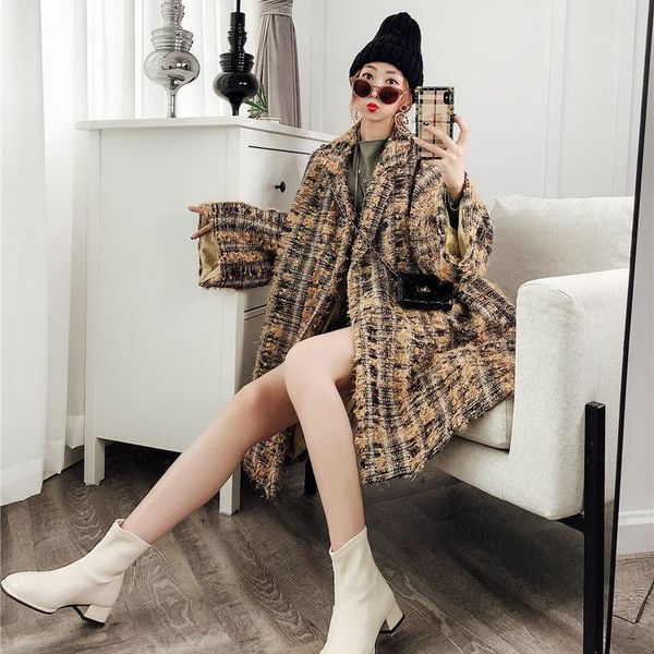 

jacket women coat autumn winter female loose overcoat veste manteau femme women's wool & blends, Black