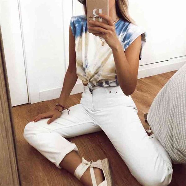 

summer women's t-shirt casual printing round neck short sleeve 210430, White