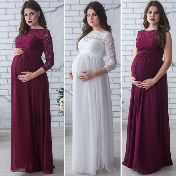 

fashion pregnant lace maternity women dress maxi long pography clothes sleeve elegant dresses casual, Black;gray