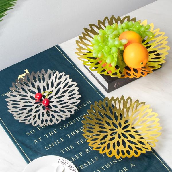 

nordic simple metal hollow fruit storage basket iron tray creative home living room desksnack bottles & jars