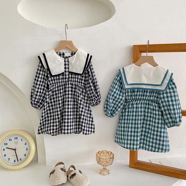 

girl's dresses menoea toddler girl plaid 2021 trend princess costume big collar preppy style vestidos korean casual clothes, Red;yellow