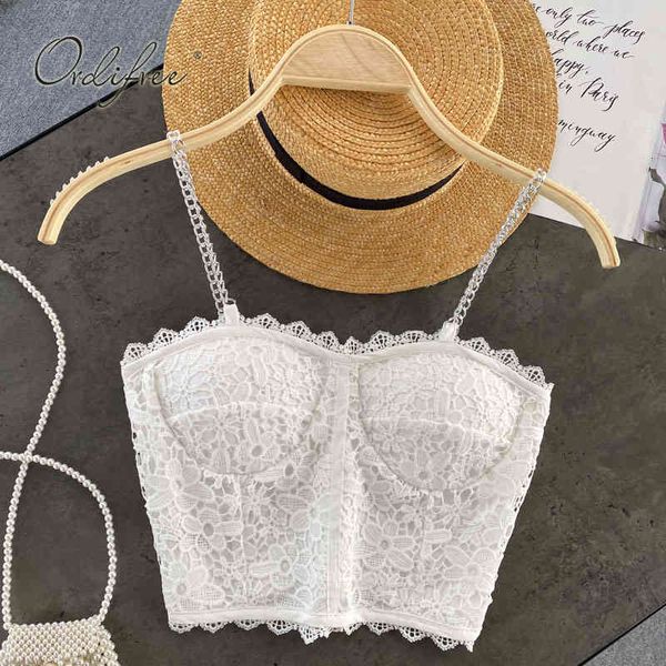 

summer women tank spaghetti strap camis sleeveless white lace camisole vest 210415