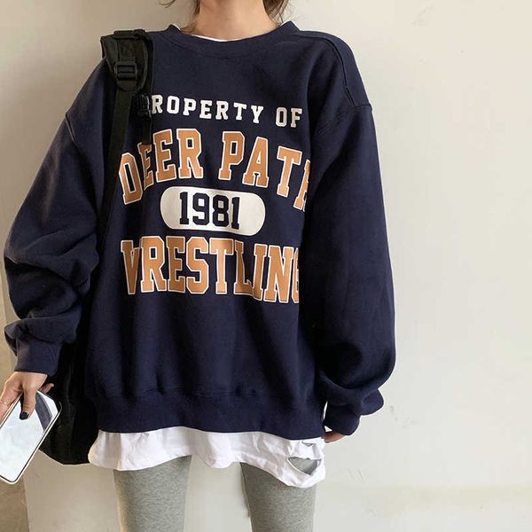 

casual loose vintage letter sweatshirt female korean kawaii women's sweatshirts japanese harajuku ulzzang clothing for women 210728, Black