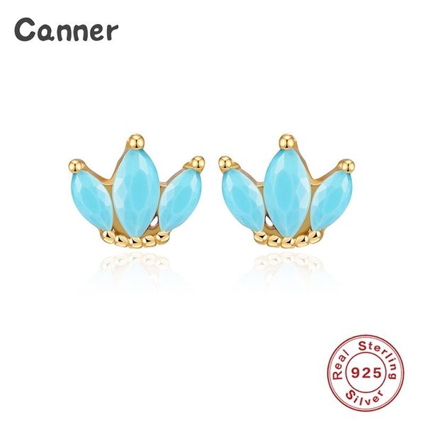 

canner 925 sterling silver zircon stone crown clover geometry stud earrings for women girls piercing unusual earings, Golden;silver