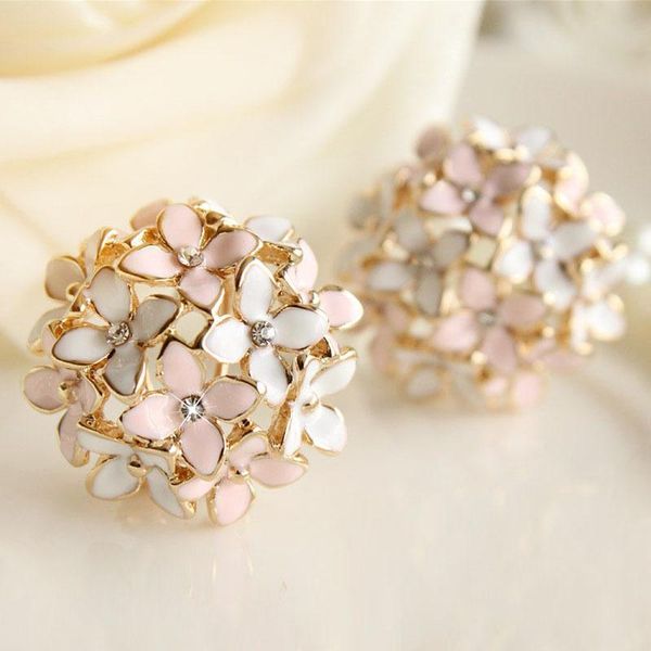 

stud 9 colors korean fashion sweet clover cz classic ceramic women gold earrings flowers girlfriend gift, Golden;silver