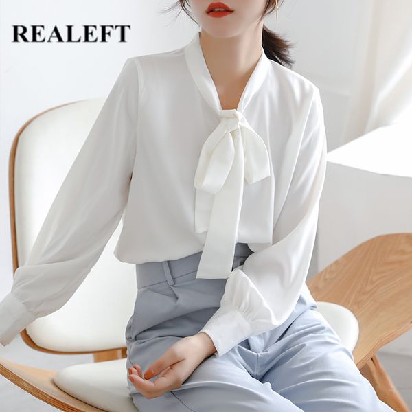 

spring chiffon women's shirt female blouse puff sleeve bow collar korean ol style women loose blouses 210428, White