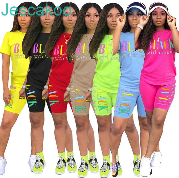 

summer women letter print tracksuit two piece outfits short sleeve t shirt + shorts 2pcs set sportswear pink black clothes plus size, White