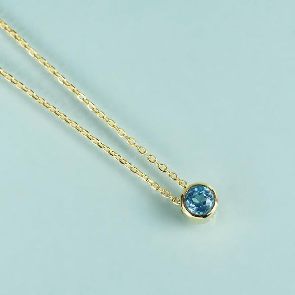 

chains gem's beauty 14k gold filled sterling silver gemstone necklace round swiss blue z bezel solitaire pendant for women