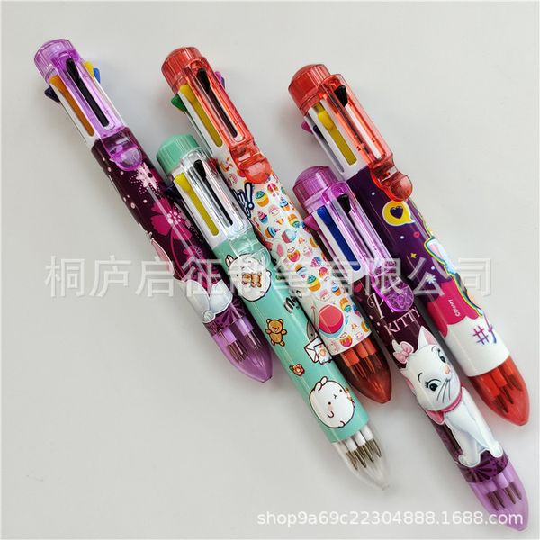 

painting pens batch of push-button ballpoint pen, color transparent bar, 8-color marker, lovely cartoon film printing, Black;red