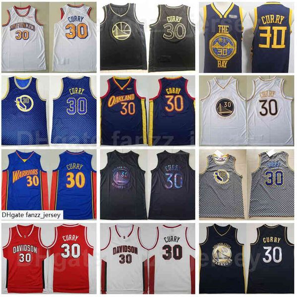 Maglia da basket uomo Stephen Curry 30 Davidson Wildcats College Nero Blu navy Bianco Verde Rosso Team Ricamo e cucito traspirante Puro cotone