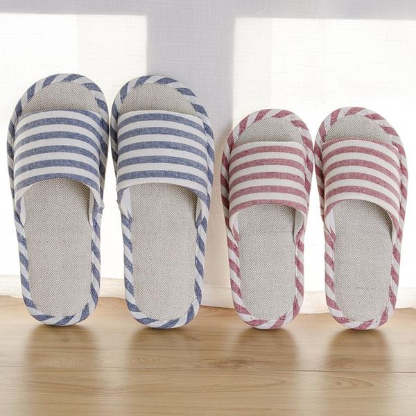 

slippers summer women flax home striped comfortable slipper female linen beach flip flops lovers casual indoor floor flat shoes, Black