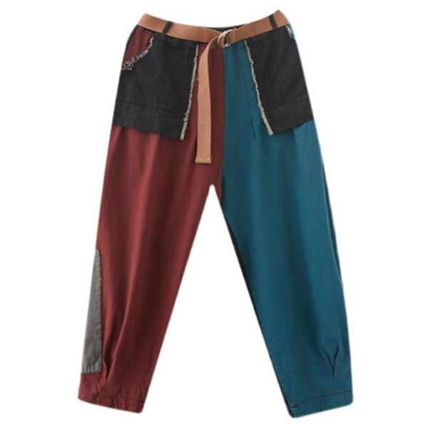 

women's jeans spring autumn fashion cotton denim women 2021 high waist patchwork retro harem washed vintage casual female, Blue