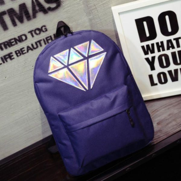 

backpack women canvas school bags holographic silver diamond solid teenage girls female men lapsale waterproof