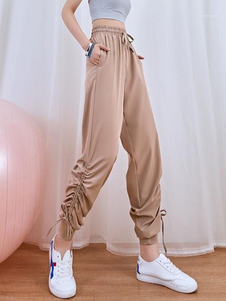 

lusure loose sports pants female summer lightweight breathable close fitness training yoga casual running trousers1, White;red