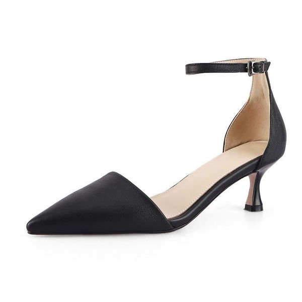 

dress shoes summer women's pumps cow leather pointed toe thin heel height about 5.5 cm concise party shoe for xes ladies shallow elegan, Black