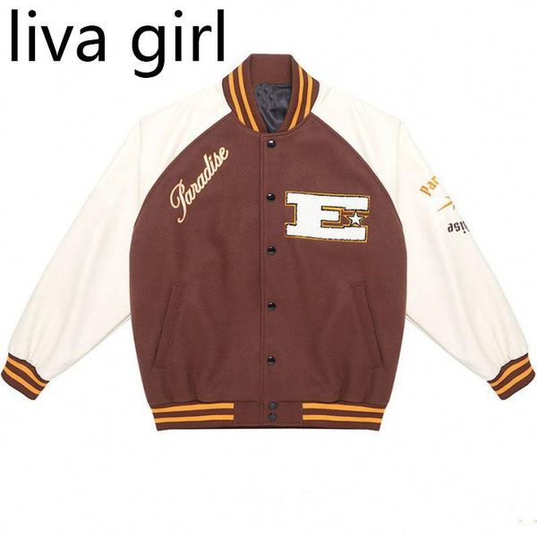 

men's jackets varsity uniform baseball patchwork long sleeve single breasted hip bomber coats embroidery casual streetwear, Black;brown