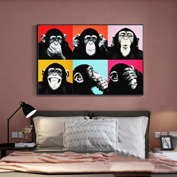 Pinturas de lona de macaco colorido Pôsteres Pôsteres Impressão para sala de estar Arte de parede Cuadros Pictures Home Decor