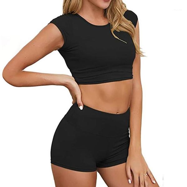 

yoga outfit fashion shorts women solid vest sports fitness set elastic suit sets feminino leggins push up cortos#b3