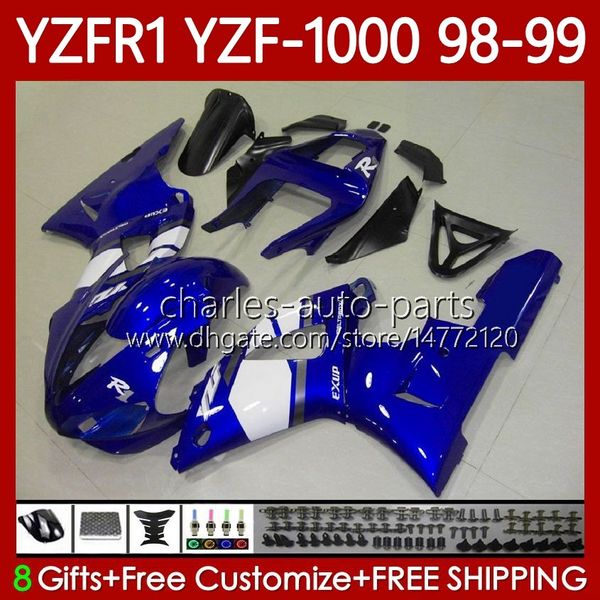 Corpo de Motocicleta para Yamaha YZF-R1 YZF-1000 YZF R1 1000 CC 98-01 Bodywork 82No.43 YZF R1 1000CC YZFR1 98 99 00 01 YZF1000 Branco Azul 1998 1999 2000 2001 OEM Fairings Kit