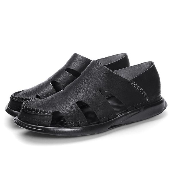 

sandals 44 piel large para in slippers comfort plage sandales de shoe sandalias shoes hombre masculina thick mens dress men sandal, Black
