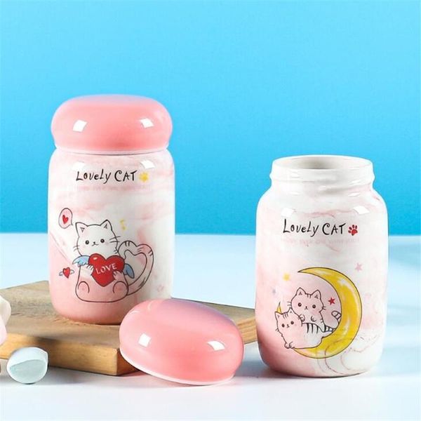 

mugs 350ml ins nordic marbled ceramic mug heat-resistant cartoon flamingo with lid