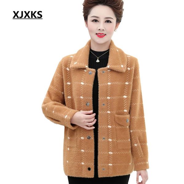 

fashion lapel women jacket 2021 autumn winter high-quality mink fleece single-breasted cardigan coat women's jackets, Black;brown