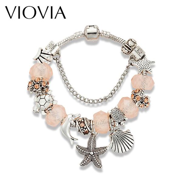 

charm bracelets viovia 2021 brand crystal bead bracelet starfish dolphin for women silver color fit origina gifts b16024, Golden;silver