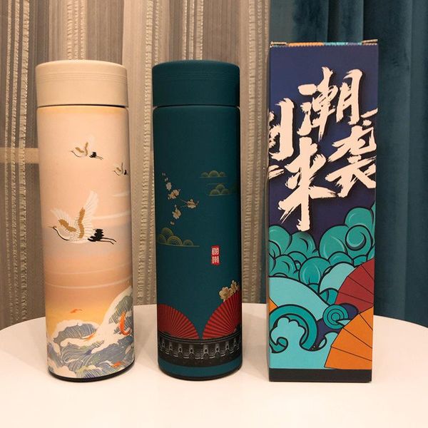 

water bottles chinese style heat preservation cup stainless steel illustration guochao roman art tea business gift