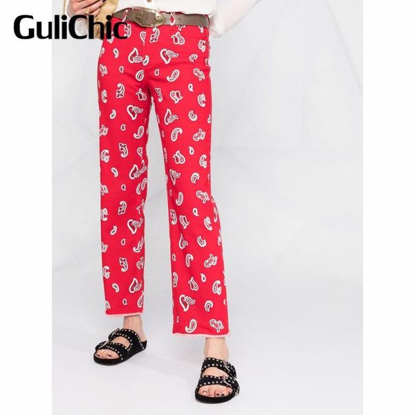 

women's jeans 6.23 high end quality cotton print waist straight women, Blue