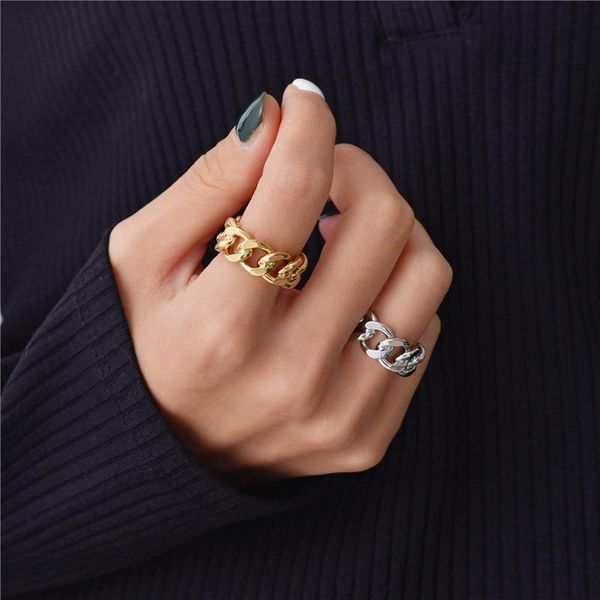 

wedding rings vintage chain ring cool stainless steel adjustable men women punk gothic chunky jewelry party gift, Slivery;golden