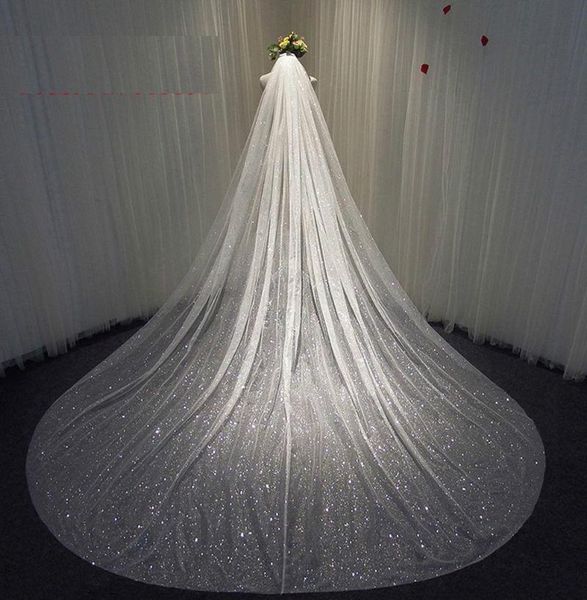 

bridal veils two layers bling sparkly ivory champagne long cathedral sequined face-covered veil with comb special link, Black