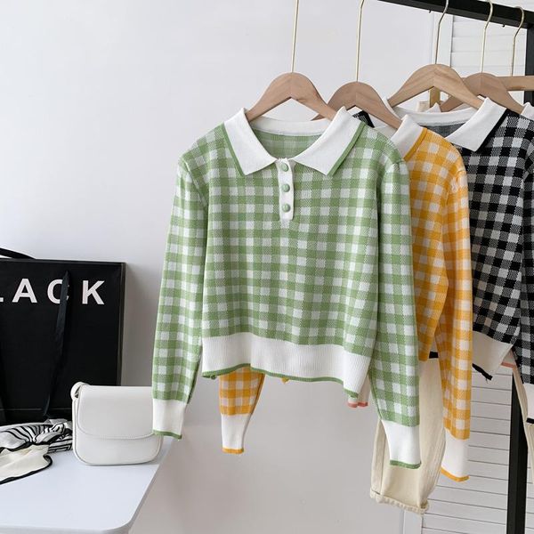 

women's sweaters autumn and winter sweater preppy style long sleeve t-shirt plaid, White;black