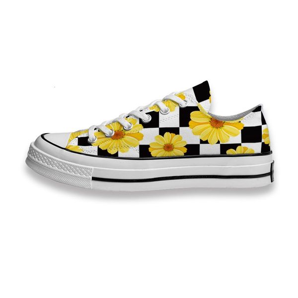 

custom printed sho sunflower yellow daisy black white chsboard sneakers low mens womens skateboard sport footwear diy trainers