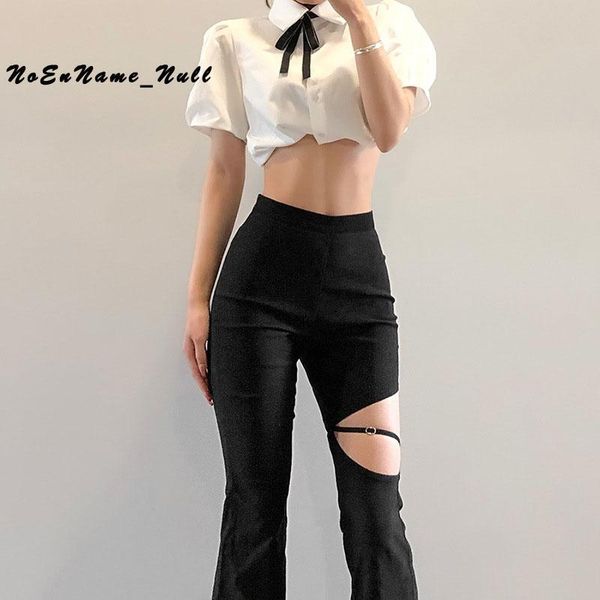 

women's pants & capris summer wear pure color high waist buttocks hollow out casual flared y2k streetwear holes, Black;white