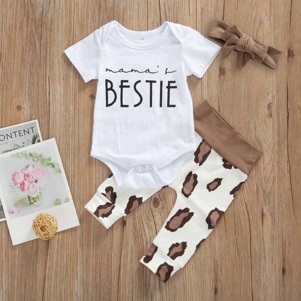 

clothing sets baby & children's 0-24m born girls clothes letter print short sleeve romper +leopard pants headband, White