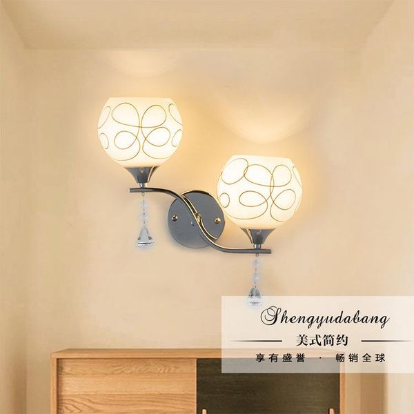 

wall lamp modern simple crystal single head double creative living room bedroom bedside glass engineering