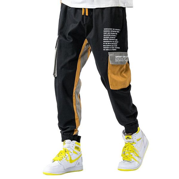 

men's pants 2021 men casual loose fashion cotton multi-pockets male ankle-length cargo streetwear hip hop joggers sweatpants, Black
