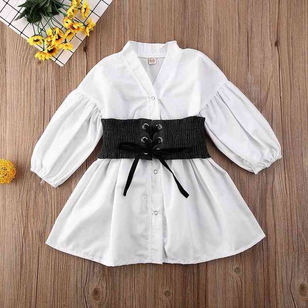 

toddler baby girl clothes solid color puff long sleeve shirt waist binding outfit clothes 1-6y, White;black