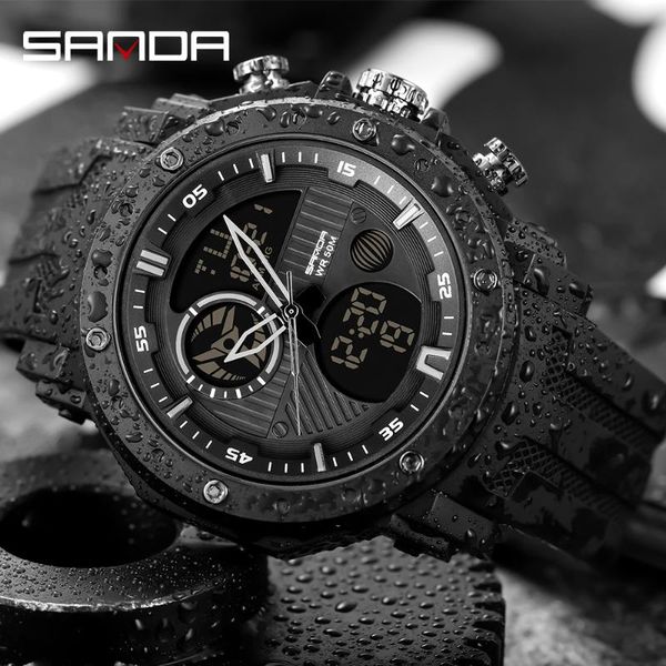 

wristwatches 2021 sanda men's military sports watches men digital quartz clock s waterproof wrist watch relogio masculino, Slivery;brown