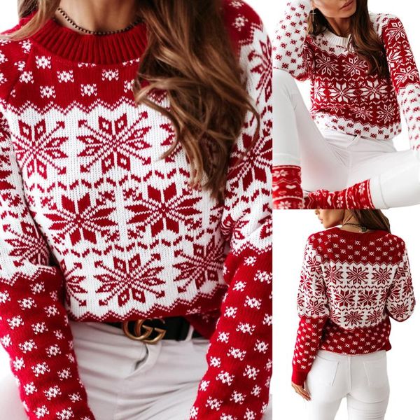 

women's sweaters women christmas snowflake pattern classic round neck long sleeve pullover warm festive year xmas clothing, White;black