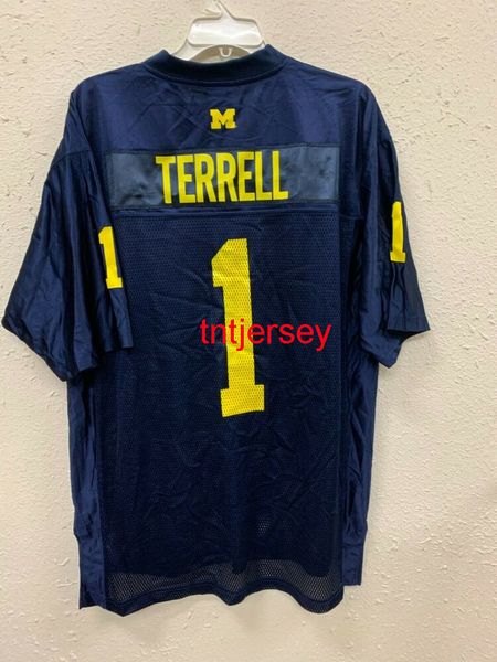 

cusm jersey michigan woerines david terrell #1 navy jersey men women youth stitch add any name number xs-5xl, Black