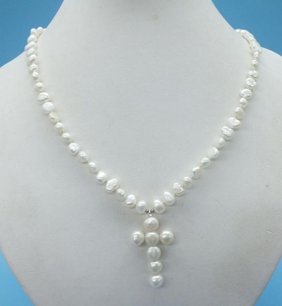 

chokers classic 8mm natural white baroque pearl necklace 18", Golden;silver