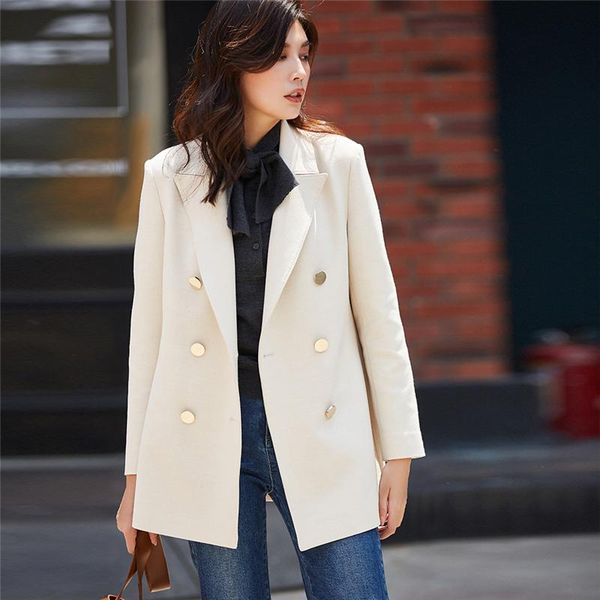 

women's suits & blazers simple and versatile waist double-breasted suit jacket solid color commuter ol 2021 winter, White;black