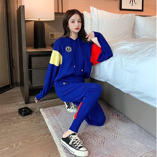 

2021 spring and female autumn "s real wool shirts + joggering pants 2 pieces activewear assembly t413, White
