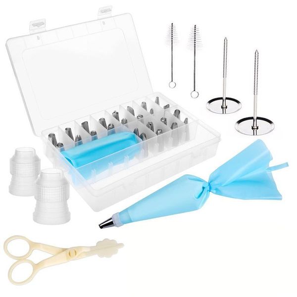 

cake tools 24 pcs set dessert decorators stainless steel nozzle 2 icing piping cream pastry bag converters 1 scissors baking tool